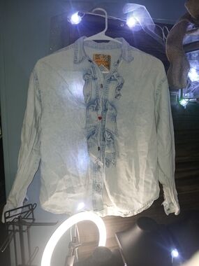 Vtg Jordache Light Blue Washed Denim Button-Up Shirt